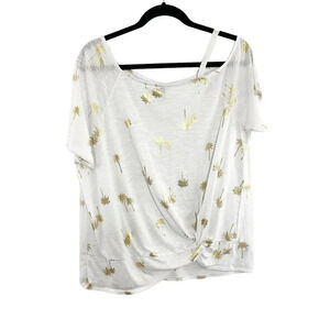 Torrid White & Gold Foil Palm Tree Print Off the Shoulder Tee Shirt Women's 1X